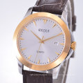 Round Unisex Stainless Steel Automatic Watch with Leather Band